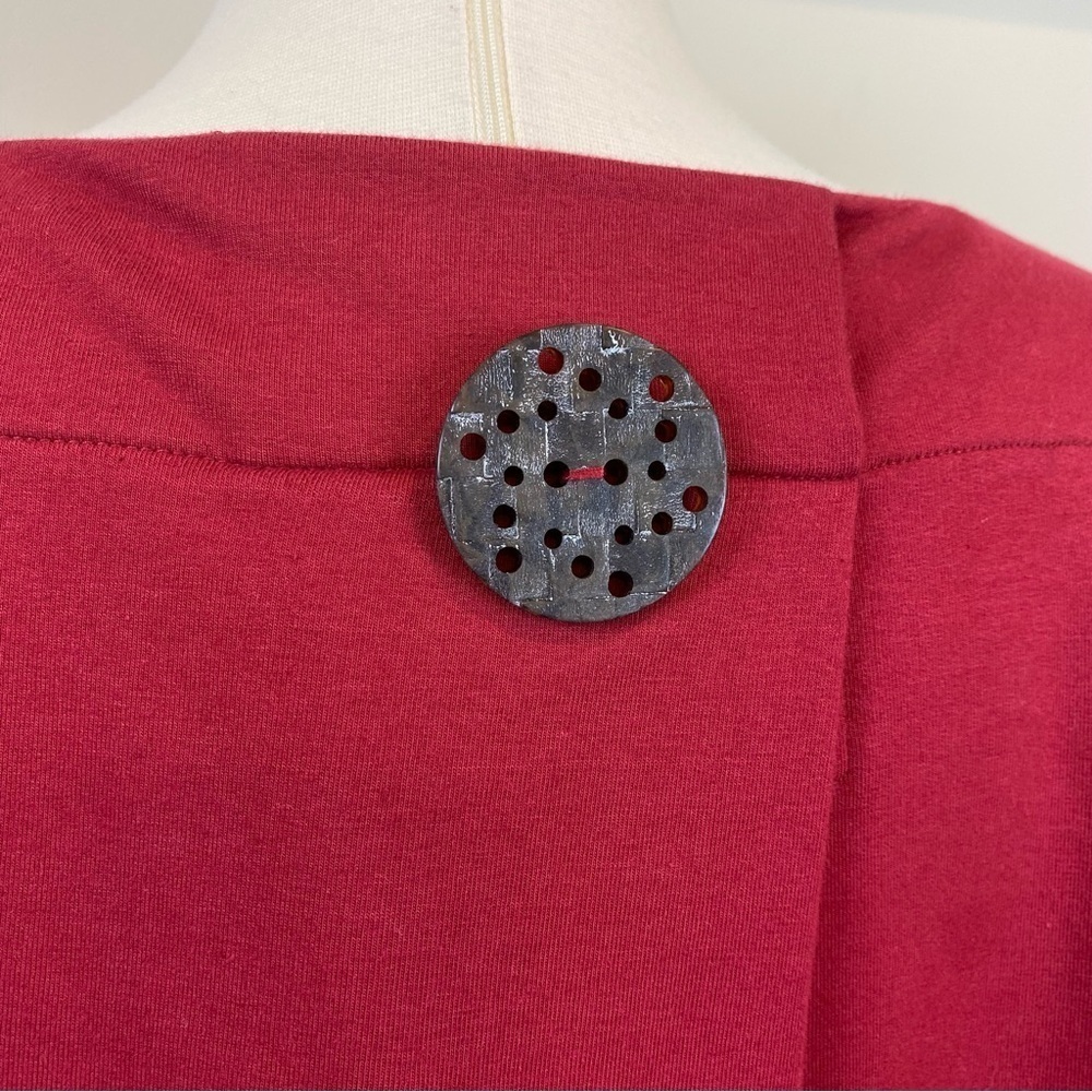 Neon Buddha Swing Jacket Deep Red Sz M Square Neck Oversized Cropped Wood Button - Picture 14 of 17